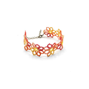 Pink & Orange Flower Tatted Bracelet By HG Craft