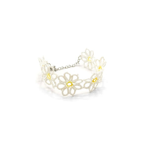 White Daisy Flower Tatted Bracelet By HG Craft
