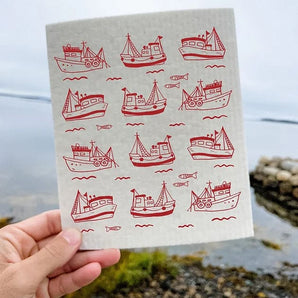 Fishing Boats Swedish Dishcloth By The Far Away Shop
