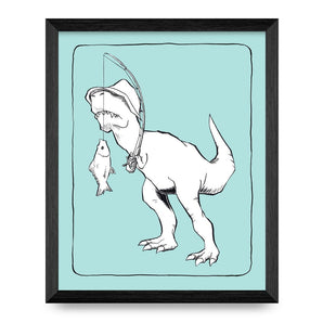 T-Rex Fishing 8x10 Print By Tyrannosaurus Press