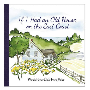 Children’s book with watercolor house on hill overlooking ocean, part of Books collection