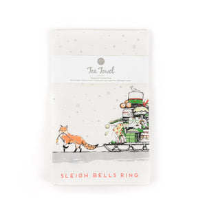 Fox Sleigh Holiday Tea Towel