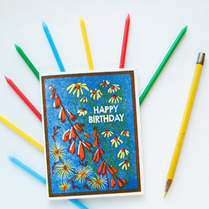 Blue Sky and Wildflowers Birthday Card