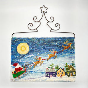 Santa & Sleigh Rug Hooked Wall Hanging
