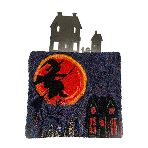 Witch Over the City Rug Hooked Wall Hanging