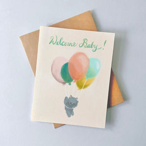 Balloons & Kitten Baby Card By Julep and Trubbs Studio