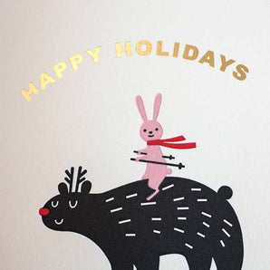 Bear Bunny Ski Foil Card By Fugu Press