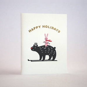 Bear Bunny Ski Foil Card By Fugu Press