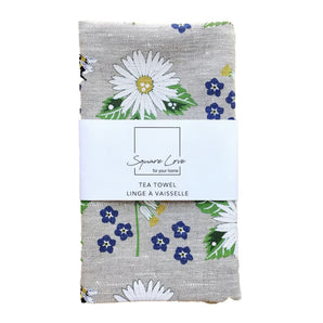 Bees & Blooms Linen Tea Towel By Square Love