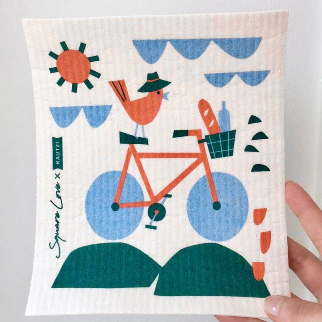 Bicycle Bird Swedish Dish Cloth By Square Love