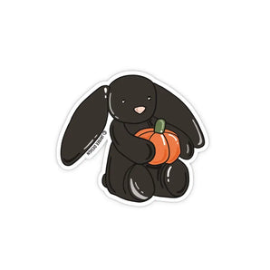 Black Bunny w/ Pumpkin Sticker By Jaybee Design