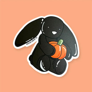 Black Bunny w/ Pumpkin Sticker By Jaybee Design