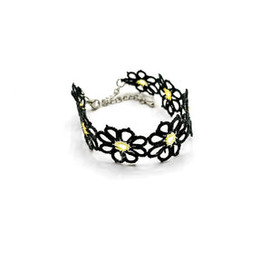 Black Daisy Flower Tatted Bracelet By HG Craft