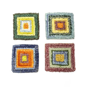 Block Pattern Rug Hooked Coaster (various colours)