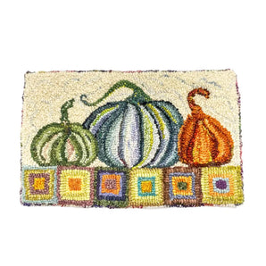 Block Print Border Pumpkins Rug Hooked Mat By Lucille Evans