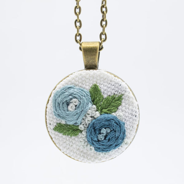 Blue Blossom Embroidered Necklace By Black Pearl Embroidery