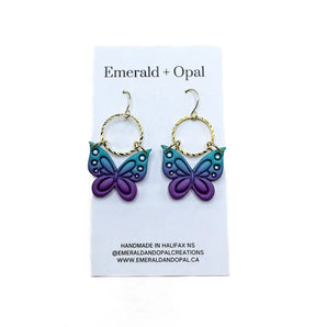 Blue & Purple Butterfly Dangle Earrings By Emerald and Opal