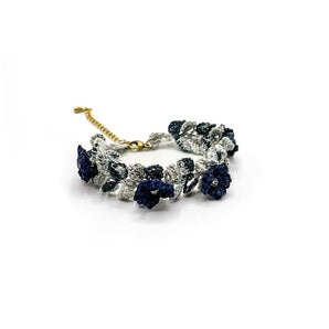Blue Tones Floral Crochet Bracelet By HG Craft