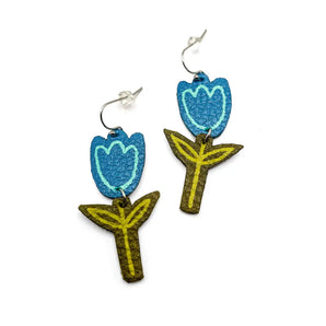 Blue Tulips With Light Outline Earrings By Printedmel