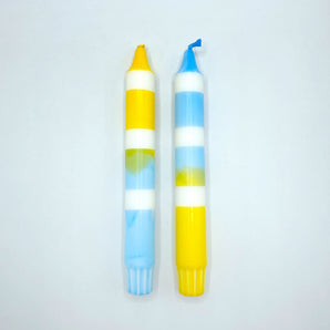 Blue & Yellow Stripes Dip Dyed Candle Set By One Oak