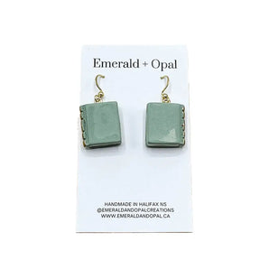 Book Dangle Earrings (Sage Green) By Emerald and Opal