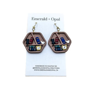 Bookshelf Dangle Earrings (Dark Brown) By Emerald and Opal