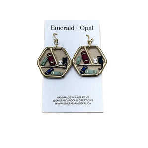 Bookshelf Dangle Earrings (Gold) By Emerald and Opal