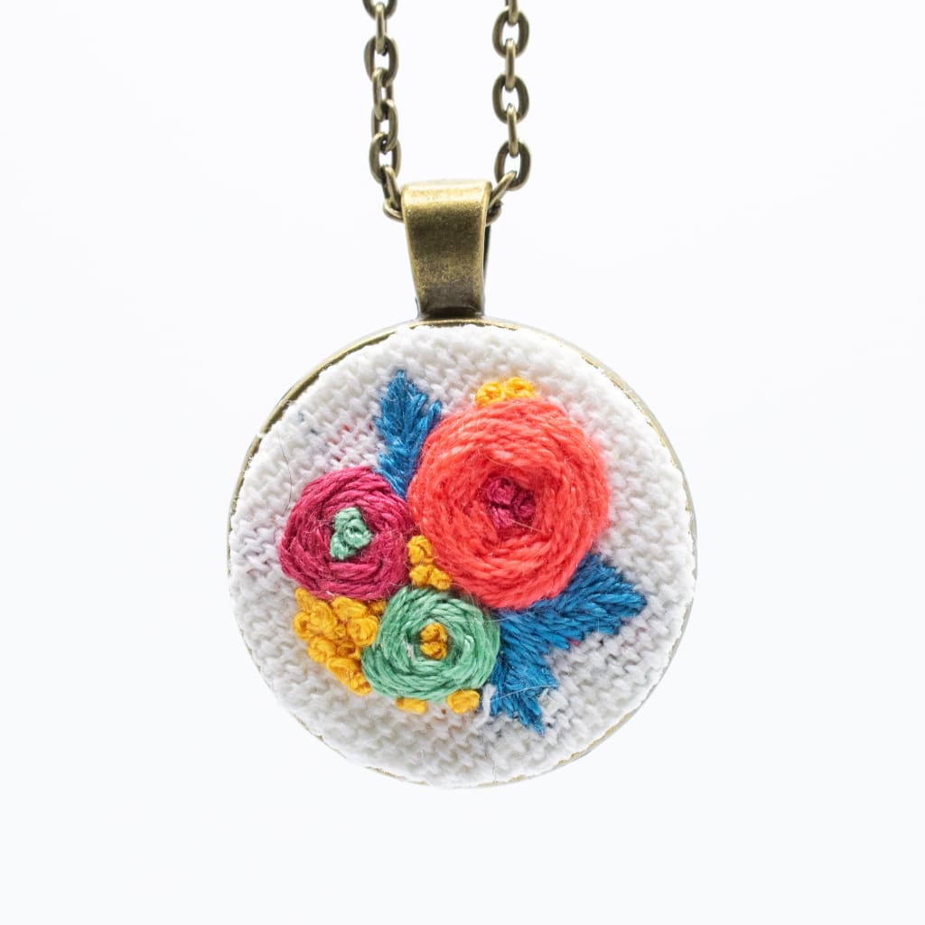 Bright Blossom Embroidered Necklace By Black Pearl