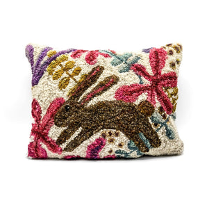 Bunny Floral Rug Hooked Pillow By Lucille Evans Rugs