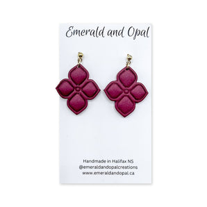 Burgundy Clover Dangle Earrings By Emerald and Opal