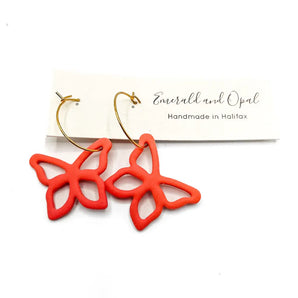 Butterfly Hoop Earrings Coral By Emerald and Opal