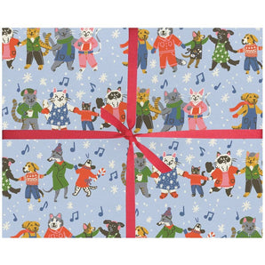 Caroling Cats & Dogs Gift Wrap Sheet By Smudge Ink