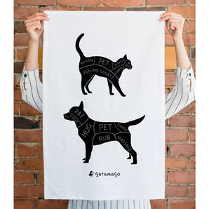 Cat & Dog Petting Tea Towel By Gotamago