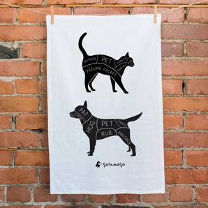 Cat & Dog Petting Tea Towel By Gotamago