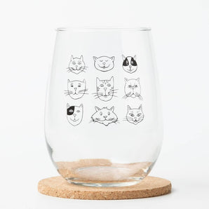 Cat Faces Stemless Wine Glass By Counter Couture