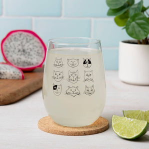 Cat Faces Stemless Wine Glass By Counter Couture