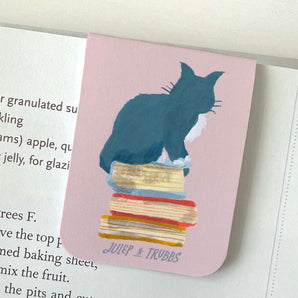 Cat Sitting on Books Magnetic Bookmark By Julep and Trubbs