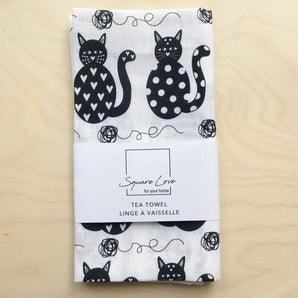 Cats Linen-Cotton Tea Towel By Square Love