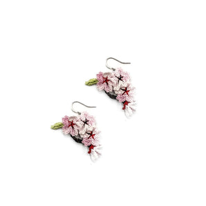 Cherry Blossoms Crochet Dangle Earrings By HG Craft