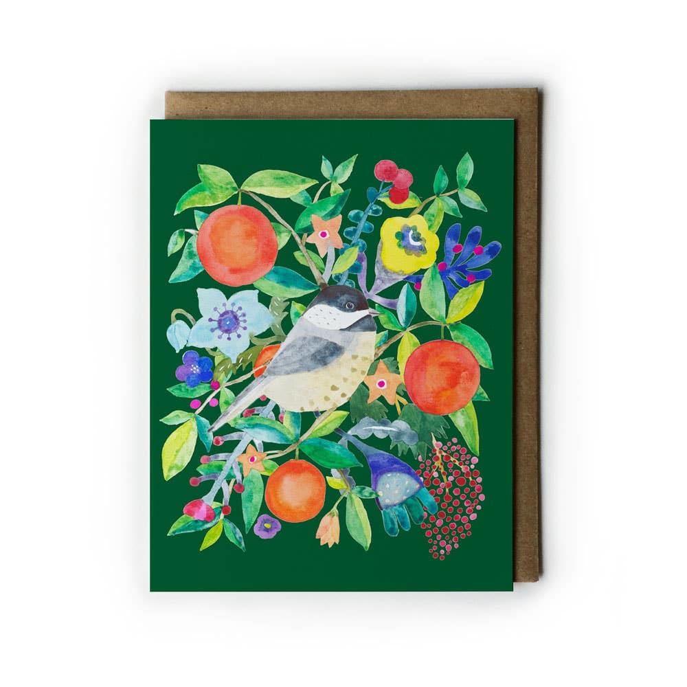 Chickadee & Orange Card By Honeyberry Studios
