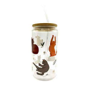 Chill Cats Glass Cup w/ Lid & Straw By Lucky Sprout Studio