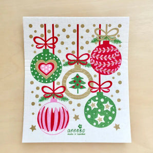 Christmas Baubles Swedish Dishcloth By Square Love