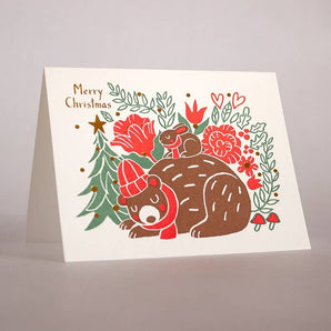 Christmas Bear & Bunny Foil Card By Fugu Press