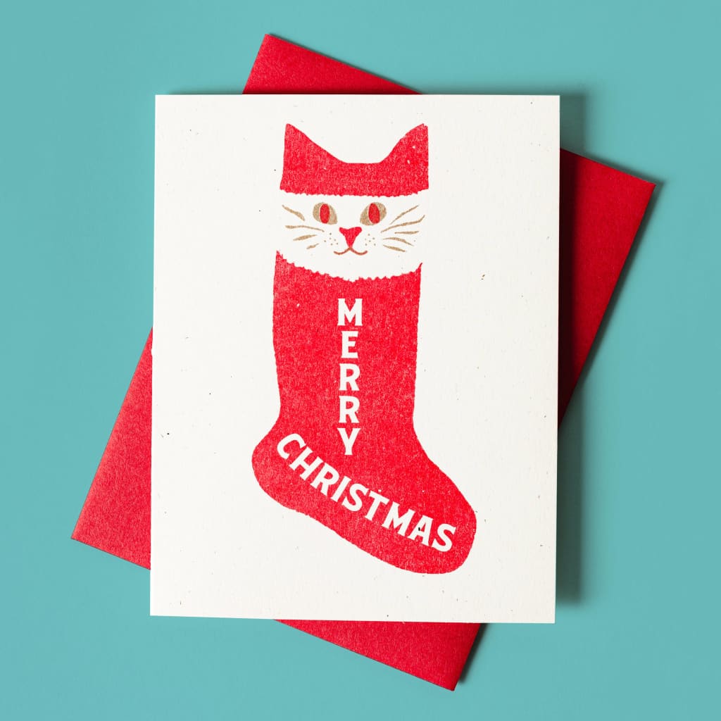 Christmas Stocking Cat Card By Bromstad Printing Co.