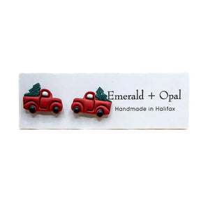 Christmas Tree Truck Stud Earrings By Emerald and Opal