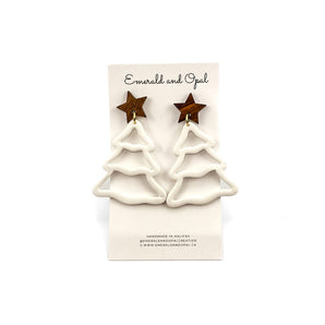 Christmas Tree with Wooden Star Dangle Earrings By Emerald