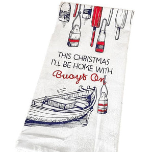 Christmas with Buoys On Tea Towel By The Far Away Shop