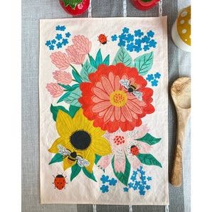 Colourful Bee Garden Tea Towel By Dream Folk Studio