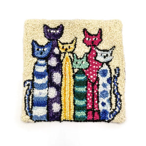 Colourful Cats Square Rug Hooked Mat By Lucille Evans Rugs