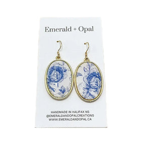 Cornflower Blue Pattern Dangle Earrings By Emerald and Opal